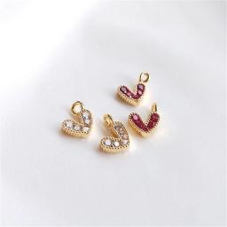 14K Gold Plated Inlaid zircon color zirconium heart shaped pendant diy bracelet head accessories