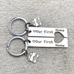 1/2Pcs Home Keychain Engraved Our First Home House Keyring 2023 2024 Couples Housewarming Gifts Lovely Gift For New Home Owners