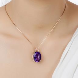 14K Rose Gold 45 Cm Necklace Jewelry Real Amethyst Pendant Bizuteria Female Amethyst Pendant Gemstone Chalcedony Jewelry Girls