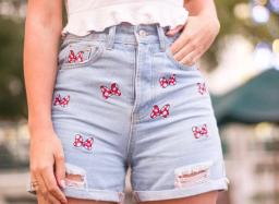 Dave&Di mom denim  high street vintage high waist short feminino  bow embroidery washed mom short women