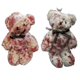 Cool Punk Bloody Plush Bear Keychain Halloween Injured Animal Bear Doll Key Ring A2UA