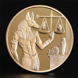 1pc Gold Plated Egypt Death Protector Anubis Coin Copy Coins Egyptian God Of Death Commemorative Coins Collection Gift