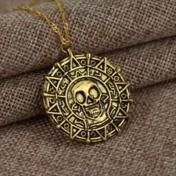 Pirates Of The Caribbean Necklace Jack Sparrow Aztec Skeleton Skull Heads Pendant Coin Medallion Vintage Jewelry wholesale