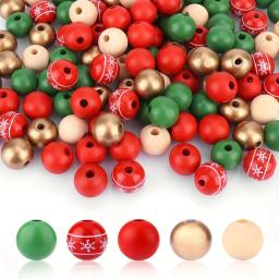 Christmas Wood Beads Set Mixed Color Christmas Decorative Loose Beads DIY Necklace&Bracelet Decorative Wood Beads Accessory