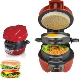 1pc,Hamilton Beach Breakfast Sandwich Maker with Egg Cooker Ring, Customize Ingredients, Perfect for English Muffins, Croissants