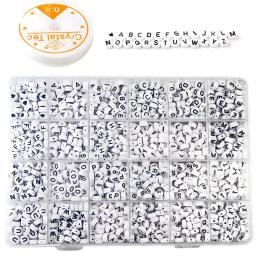 1200pcs Round Letter Beads for Jewelry Making,With Crystal Line White A- Z Alphabet Acrylic Beads Kits Heart Beads