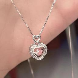 IPARAM Korea Pink Crystal Pendant Heart Necklace for Women Girls Chain Cute Love Simple Necklaces Fashion Jewelry Gifts