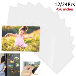 12/24Pcs Magnetic Picture Frames 4x6 Inch Photo Pocket with White Border PVC Photo Frame Magnetic Sign Holder for Refrigerator