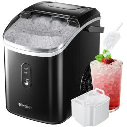 EUHOMY Nugget Ice Maker Countertop with Handle, Ready in 6 Mins, 34lbs/24H, Removable Top Cover, Portable Pebble Ice Maker