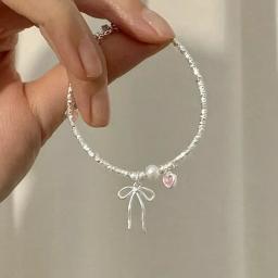 925 Sterling Silver Bracelet Necklace Set for Women Pearl Pink Zircon Bow Pendant Bracelet Luxury Necklace Fashion Jewerly Gifts