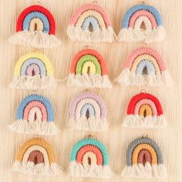 20/50/100Pcs Handmade Woven Cotton Rope Rainbow Tassels Bead Boho Style Pendants Rainbow Keychain Jewelry Making Accessories