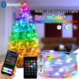 RGBIC LED Strip Waterproof Bluetooth Smart Fairy Lights Music Dream Color Light APP Control DIY Party Christmas Tree Decoration