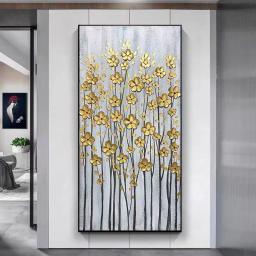 Hand Painted Modern Knife Landscape Oil Painting on Canvas Golden Tree Pictures for Living Room Decor Wall Art Unframed