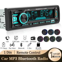 Hippcron Car Radio 1din Srereo MP3 Player Bluetooth FM Receiver With Remote Control AUX/USB/TF Support Phone Charging