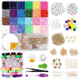 6100Pcs Clay Beads Bracelet Making Kit 24 Colors Flat Round Clay Beads Crafts Kit DIY Clay Beads Kit Letter Beads Pendant Charms