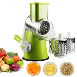 K82 Manual Rotary Vegetable Slicer Cutter Kitchen Vegetable Cheese Grater Chopper with 3 Sharp Stainless Steel Drums KC0082