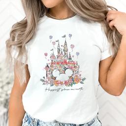 Aesthetic Floral Castle T Shirt Vintage Castle T-Shirt Happiest Place on Earth Tees Magic Tshirt Unisex Short Sleeves Tops