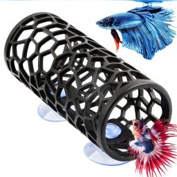 Fish Bed Tunnel Safe Small Hole Hollow Fish Hideout Resting Tube with Suction Cup for Fish Tank Aquarium