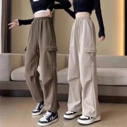 High-waisted Fleece-lined Thickened Cargo Pants For Women Slimming Casual Straight-leg Autumn/winter New Style