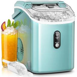 Nugget Ice Maker Countertop,35lbs/24H,Portable Pebble Ice Machine with Handle,Self-Cleaning Function,Pellet Ice Maker for Home