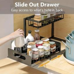 Under Sink Organizers and Storage with Sliding Drawer 2 Tier Multi-purpose Bathroom Shelf Organizer for Kitchen Bathroom Storage