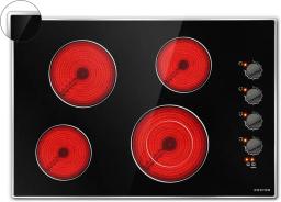 30 Inch 4 Burners Electric Cooktop Built-in 30"Radiant Electric Ceramic Stove Top with Glass Protection Metal Frame Knob Control