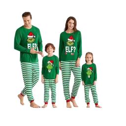 Xmas Matching Family Pajamas Elf Set 2024 Xmas Green Cotton Print Pjs Adult Child Clothing Outfit set Baby Jumpsuit+Dog Clothes