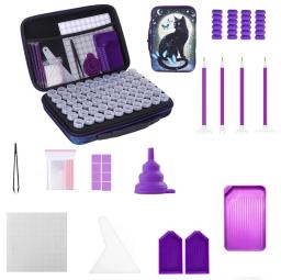 60 Slots Diamond Painting Black Cat Storage Bag Containers, Diamond Art Accessories and Tools Kit Box with Shockproof Jars