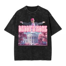 Couple T shirt Trump 2024 washed T-shirts Harajuku Trump Pink Daddys Home summer tees vintage loose casual tops hot sale