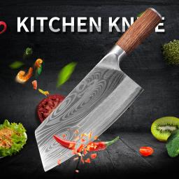 Kitchen Knife Damascus Laser Pattern High Carbon Cleaver Chef Knife Slicing Japanese Ultra Sharp Meat Butcher Cooking Knives