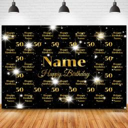 Custom Name Age Text Photo Gold Glitter Birthday Party Banner Backgrounds Baby Shower Child Number Diy Photography Backdrop Prop