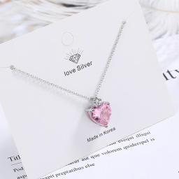 New in 925 Sterling Silver Heart Pink Zircon Women's Neck Chain Necklaces Luxury Jewelry Wholesale Offers With