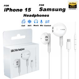 USB C Headphones For iPhone 15 Pro Max with Microphone Built-in Remote Control In-Ear Eeadphones Wired Earbuds For Samsung S23 2