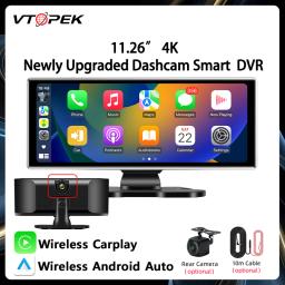 Vtopek 11.26'' Car DVR 4K Front Cam 1080P Rear Cam Touch Screen Wireless Carplay Android Auto Dual Recording Smart Car Player