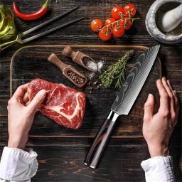 Japanese Chef Knife High Carbon Steel Kitchen Knives Damascus Steel Pattern Cleaver Slicer Fruit Santoku Chef knife Cooking Tool