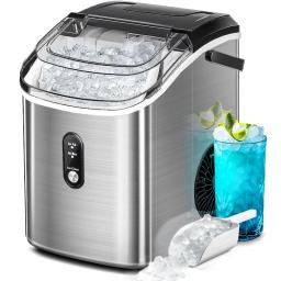 AGLUCKY Nugget Ice Maker Countertop, Portable Pebble Ice Maker Machine, 35lbs/Day Chewable Ice, Self-Cleaning, Stainless Steel