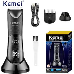 Kemei IPX7 Waterproof Hair Trimmer Private Area Hair Remover Electric Hair Shaving Machine LED Display Bikini Shaver KM-1840