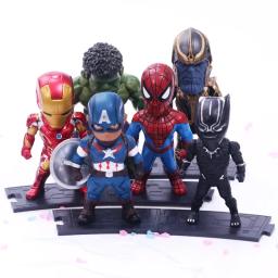 6pcs/set Marvel Avengers Black Panther  Thanos Ironman Spiderman Captain American Hulk Figure Model Toys