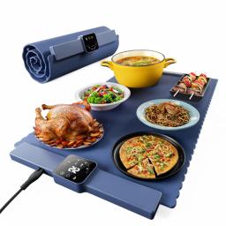 Food Warming Mat, Electric Warming Tray with 5 Temp-Settings, Quick Heating Pad for Food with Auto-Off Timer, Rollable Portable