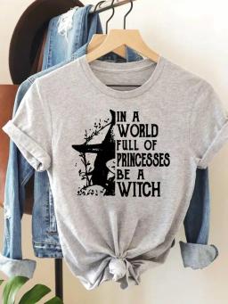 Fall Autumn Witch Face Style Clothing Clothes T Lady Women Print T-shirts Halloween Thanksgiving Top Fashion Prints Tee