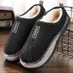 Men's House Slippers Sewing Thread Contrasting Color Fuzzy Warm Comfortable Memory Foam Indoor Shoes Winter Casual Slippers