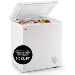 Chest Freezer 5.0 Cu.Ft Small Deep Freezer White Top Door Mini Freezer with Removable Basket, Low Noise，7 Adjustable Temperature