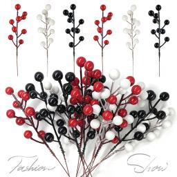 Christmas Tree Red Berries Decoration Simulation White Black Foam Berry Flower Bouquet False Plant Diy Wreath Home Decoration