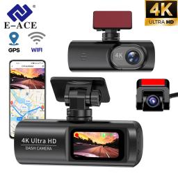 E-ACE Dash Cam UHD 4K for Car Camera Night Vision With GPS WiFi 24h Parking Loop Record 4K Front and 1080P Rear Dual Lens