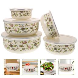 5pcs Salad Fruit Bowl Enamel Plastic Bowl Food Fresh Keeping Bowl Rice Soup Dish Salad Mixing Bowl Home Kitchen Tableware Supply