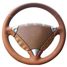 Brown Leather & Brown Thread Steering Wheel Hand Sewing Wrap Cover Fit For Porsche Cayenne  2006-2009