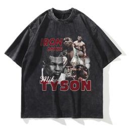 Mike Tyson T Shirt Boxing Champion Pretty Boy Vintage Washed Short Sleeve Oversized T-shirt Harajuku Sweatshirts Top Tees Cotton