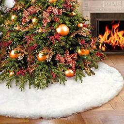 1pcs 78/90/122cm White Christmas Tree Skirt Plush Faux Fur 2023 Xmas Tree Carpet Decoration Ornament New Year Navidad Home Decor