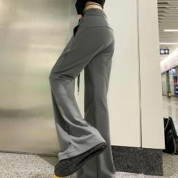 Xpqbb Gray Wide Leg Trousers Female American Vintage High Waisted Flared Pants Women Casual All-match Joggers Baggy Sweatpants