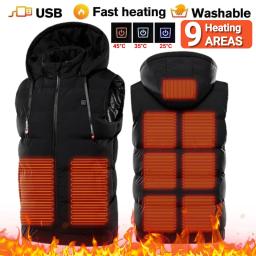 Unisex Electric Heating Vest Foldable Electric Thermal Jacket 3 Heating Levels 9 Areas Heating Autumn Winter Outdoor Wear